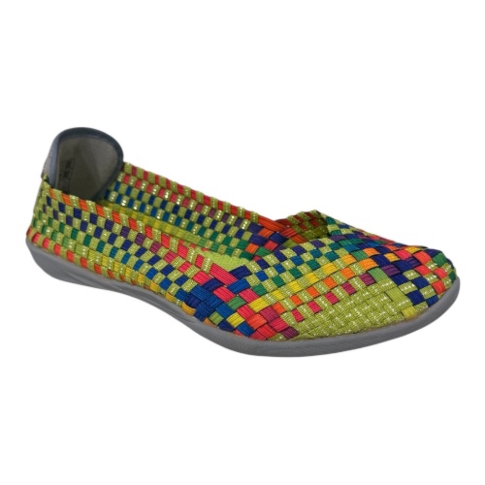 Bernie Mev Catwalk Slip-On Flats Lime Multi Woven Strech Comfort Shoes - NWB